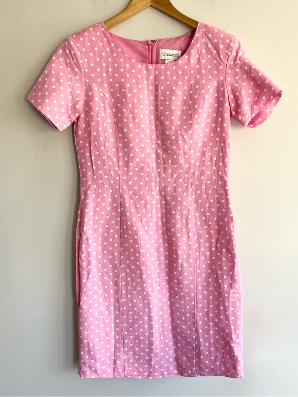 Chadwick’s Pink Polka Dot Short Sleeve Sheath Dress 8